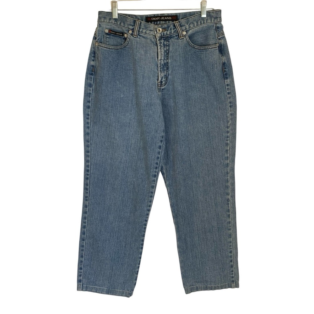 Vintage 90s DKNY Jeans Women Size 12 Blue High Rise Mom Cropped Relaxed Fit
